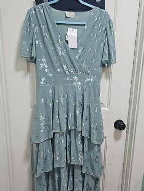 Seafoam Floral High-Low Wrap Dress